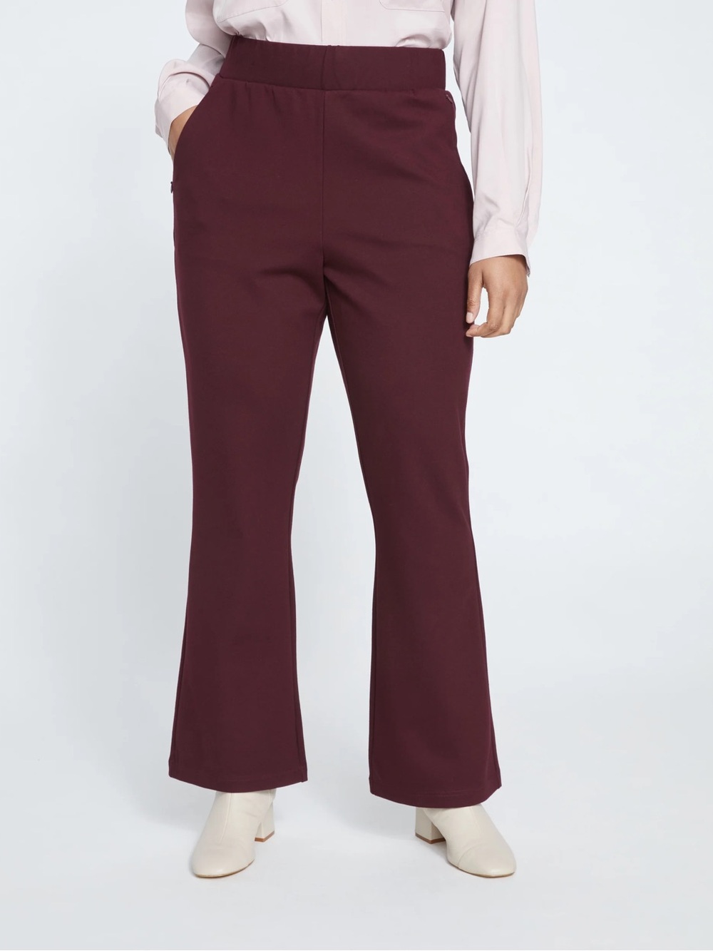 Universal Standard Boot-Cut Pull-On Pants in black Cherry
